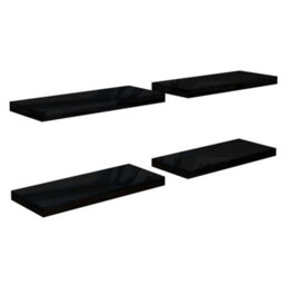 Berkfield Floating Wall Shelves 4 Pcs High Gloss Black 60X23.5X3.8 Cm Mdf - thumbnail 2