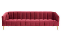 Orsina 3 Seat Wine Velvet Sofa With Brushed Gold Stainless Steel Legs, Bold Channel Tufted Luxury Lounge Sofa - thumbnail 5
