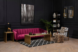 Orsina 3 Seat Wine Velvet Sofa With Brushed Gold Stainless Steel Legs, Bold Channel Tufted Luxury Lounge Sofa - thumbnail 2