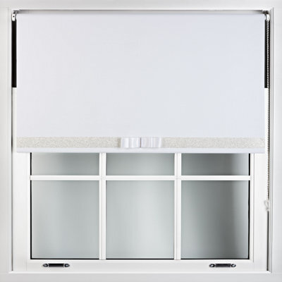 Furnished White Blackout Roller Blind With Decorative White Glitter & White Bow - Trimmable (W)140Cm X (L)210Cm - image 1