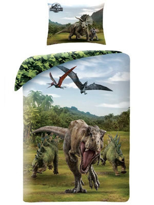 Jurassic World Green 100% Cotton Single Duvet Cover Set - European Size - image 1
