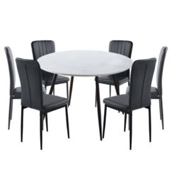 Hallowood Furniture Cullompton Large Round Dining Table 120Cm, White Marble Effect Top, With 6 Black Faux Leather High Back Chairs - thumbnail 8