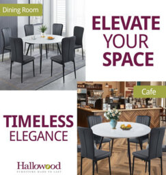 Hallowood Furniture Cullompton Large Round Dining Table 120Cm, White Marble Effect Top, With 6 Black Faux Leather High Back Chairs - thumbnail 6