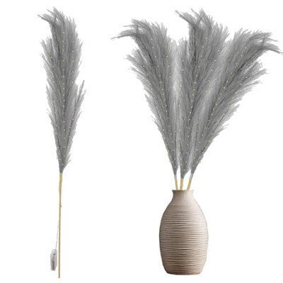 Shatchi 100Cm Prelit Pampas Grass Warm White Leds Battery-Operated Christmas Grey Artificial Flowers Decorations - image 1