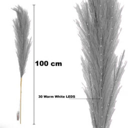 Shatchi 100Cm Prelit Pampas Grass Warm White Leds Battery-Operated Christmas Grey Artificial Flowers Decorations - thumbnail 3