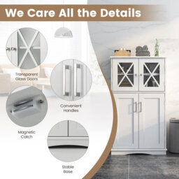 Costway Bathroom Storage Cabinet 108 Cm Small Cupboard With Adjustable Shelves-White - thumbnail 5