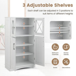 Costway Bathroom Storage Cabinet 108 Cm Small Cupboard With Adjustable Shelves-White - thumbnail 4