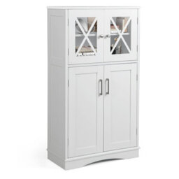 Costway Bathroom Storage Cabinet 108 Cm Small Cupboard With Adjustable Shelves-White - thumbnail 1