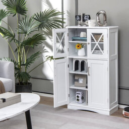 Costway Bathroom Storage Cabinet 108 Cm Small Cupboard With Adjustable Shelves-White - thumbnail 6