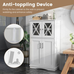 Costway Bathroom Storage Cabinet 108 Cm Small Cupboard With Adjustable Shelves-White - thumbnail 3