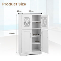 Costway Bathroom Storage Cabinet 108 Cm Small Cupboard With Adjustable Shelves-White - thumbnail 2