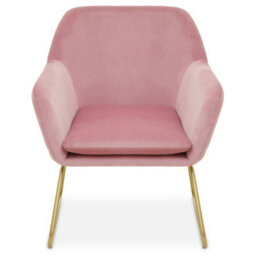 Orsina Functional Pink Velvet Bushed Gold Armchair, Cozy Desk Chair Pink Velvet, Easy To Clean Pink Velvet Chair