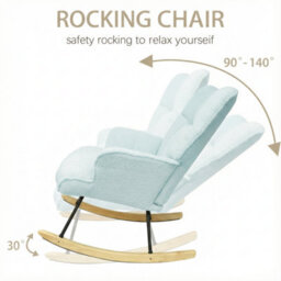 Alivio Blue Teddy Sherpa Rocking Armchair, Upholstered Nursery Rocker Chair With High Back & Wooden Legs For Bedroom, Living Room - thumbnail 5