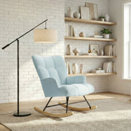 Alivio Blue Teddy Sherpa Rocking Armchair, Upholstered Nursery Rocker Chair With High Back & Wooden Legs For Bedroom, Living Room - thumbnail 9