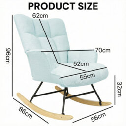 Alivio Blue Teddy Sherpa Rocking Armchair, Upholstered Nursery Rocker Chair With High Back & Wooden Legs For Bedroom, Living Room - thumbnail 8