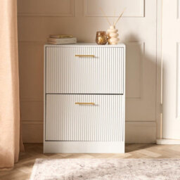 Ohs Ribbed 2-Drawer Shoe Cabinet Flip Down Hallway Storage Unit - White