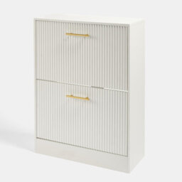 Ohs Ribbed 2-Drawer Shoe Cabinet Flip Down Hallway Storage Unit - White - thumbnail 5