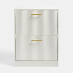 Ohs Ribbed 2-Drawer Shoe Cabinet Flip Down Hallway Storage Unit - White - thumbnail 4
