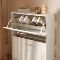 Ohs Ribbed 2-Drawer Shoe Cabinet Flip Down Hallway Storage Unit - White - thumbnail 2