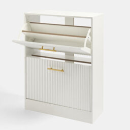 Ohs Ribbed 2-Drawer Shoe Cabinet Flip Down Hallway Storage Unit - White - thumbnail 6