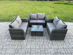 Fimous Outdoor Garden Furniture Sets 6 Seater Wicker Rattan Furniture Sofa Sets With Square Coffee Table Love Seat Sofa - thumbnail 2