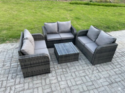 Fimous Outdoor Garden Furniture Sets 6 Seater Wicker Rattan Furniture Sofa Sets With Square Coffee Table Love Seat Sofa - thumbnail 1