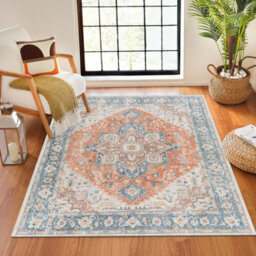 Livabliss Lillian-Washable Blue Brown Traditional Vintage Boho Living Dining Rug 200 X 275 Cm Easy Care, Non Shedding - thumbnail 2