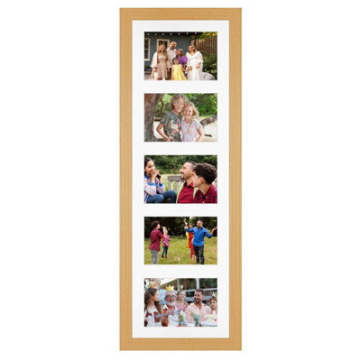 AK Frames 26X8 Country Pine Modern Multi Photo Frame With White Mount - Holds 5 Apertures (5X) 6X4 Photos - image 1