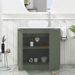 Royal Bathrooms Evora 800mm Sage Green Fluted Floor Standing Countertop Vanity Unit 2 Door With Milan Basin - thumbnail 3