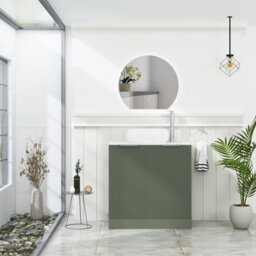 Royal Bathrooms Evora 800mm Sage Green Fluted Floor Standing Countertop Vanity Unit 2 Door With Milan Basin - thumbnail 2