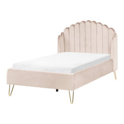 Beliani Bed Fabric Ambillou 120 X 200 Cm (Eu Small Double) Light Beige - thumbnail 1