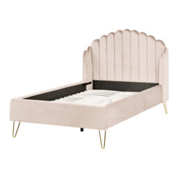 Beliani Bed Fabric Ambillou 120 X 200 Cm (Eu Small Double) Light Beige - thumbnail 4