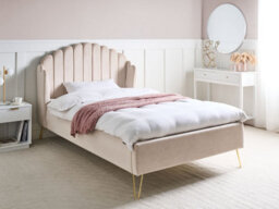 Beliani Bed Fabric Ambillou 120 X 200 Cm (Eu Small Double) Light Beige - thumbnail 2