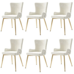 Btm Velvet Dining Chairs Set Of 6, Luxury Lounge Chairs With Gold Metal Legs, Beige - thumbnail 9