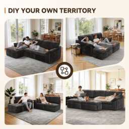 Onemill 5 Seats U-Shaped Sectional Sofa Boneless Couch Cloud Comfy Modular Sofa, Flexible Combination-Dark Grey - thumbnail 5