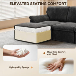 Onemill 5 Seats U-Shaped Sectional Sofa Boneless Couch Cloud Comfy Modular Sofa, Flexible Combination-Dark Grey - thumbnail 6