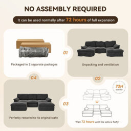 Onemill 5 Seats U-Shaped Sectional Sofa Boneless Couch Cloud Comfy Modular Sofa, Flexible Combination-Dark Grey - thumbnail 4