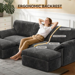 Onemill 5 Seats U-Shaped Sectional Sofa Boneless Couch Cloud Comfy Modular Sofa, Flexible Combination-Dark Grey - thumbnail 7