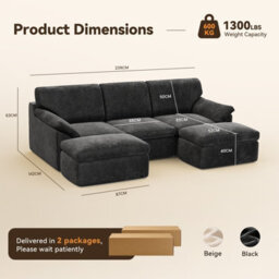 Onemill 5 Seats U-Shaped Sectional Sofa Boneless Couch Cloud Comfy Modular Sofa, Flexible Combination-Dark Grey - thumbnail 2