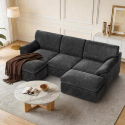 Onemill 5 Seats U-Shaped Sectional Sofa Boneless Couch Cloud Comfy Modular Sofa, Flexible Combination-Dark Grey - thumbnail 9