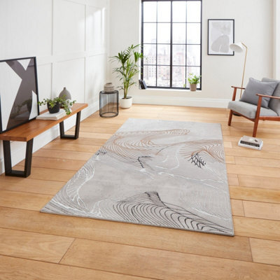 Grey/ivory Luxurious Abstract Modern Easy To Clean Rug For Living Room Bedroom And Dining Room-120Cm X 170Cm - image 1