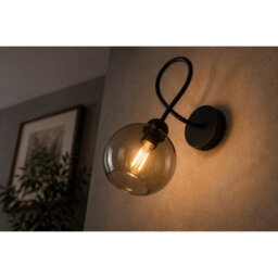 Luminosa Lighting Luminosa Lyra Wall Lamp Black Smoky Glass Shade 1X E27 - thumbnail 3