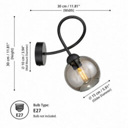 Luminosa Lighting Luminosa Lyra Wall Lamp Black Smoky Glass Shade 1X E27 - thumbnail 4