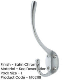 Loops Stylish Solid Brass Hat And Coat Hook In Satin Chrome Finish - Wall Mounted Clothing Hook - thumbnail 2
