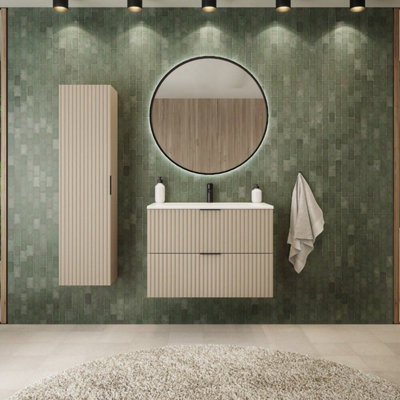 Heze Furniture Flow Wall-Mounted 2 Bathroom Vanity Cabinets Set With Basin 80Cm - Cashmere - image 1