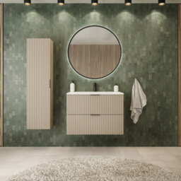 Heze Furniture Flow Wall-Mounted 2 Bathroom Vanity Cabinets Set With Basin 80Cm - Cashmere - thumbnail 1