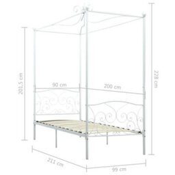 Berkfield Canopy Bed Frame White Metal 90X200 Cm - thumbnail 5