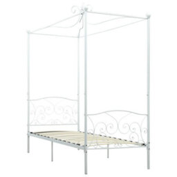 Berkfield Canopy Bed Frame White Metal 90X200 Cm - thumbnail 2