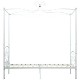 Berkfield Canopy Bed Frame White Metal 90X200 Cm - thumbnail 4