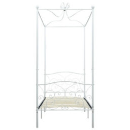 Berkfield Canopy Bed Frame White Metal 90X200 Cm - thumbnail 3